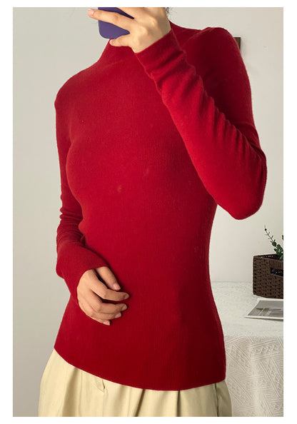 Machine Washable 100% Superfine Wool Sweater for Women Autumn and Winter New Loose Half Turtleneck Knitted Bottoming Sweater for Women