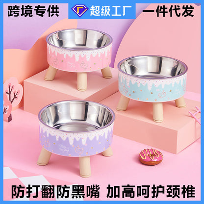 Pet Bowl Anti-overturning Cat Bowl Pet Stainless Steel Dog Bowl Cat Neck Protection High Foot Bowl Dog Food Utensils Cross-border New