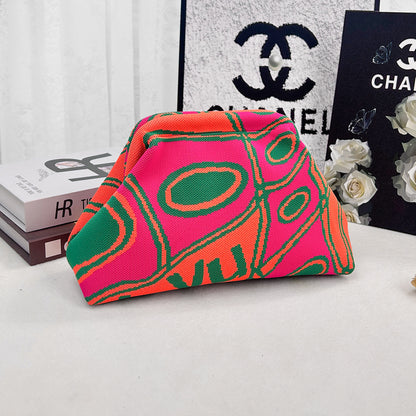 Cross-Border Dropshipping Knitted Bag Striped Clutch Bag for Women Fly-Knit Cloud Versatile Stylish Portable Makeup Bag Large Capacity