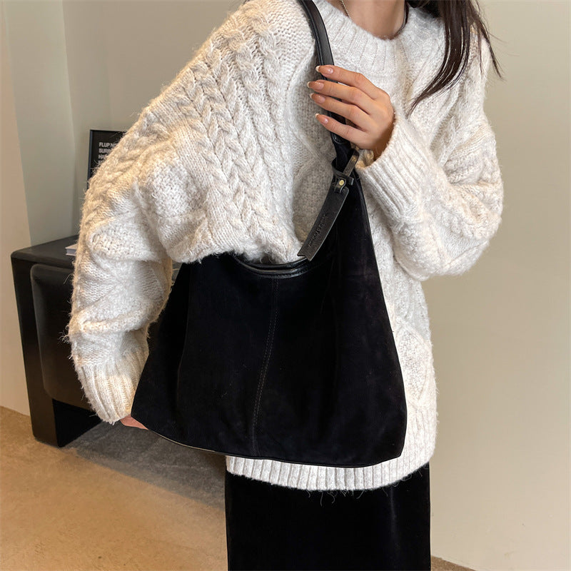 New Suede Shoulder Tote Bag, Fashionable, Simple, Lazy Style, Large Capacity Women's Handbag, Bucket Bag, Mommy Bag