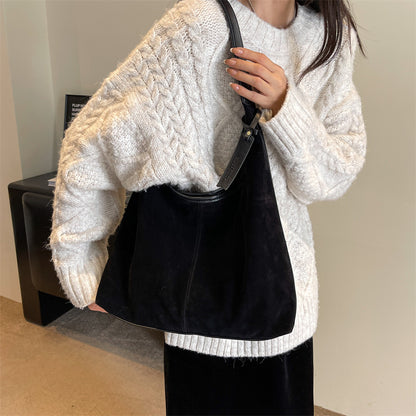 New Suede Shoulder Tote Bag, Fashionable, Simple, Lazy Style, Large Capacity Women's Handbag, Bucket Bag, Mommy Bag