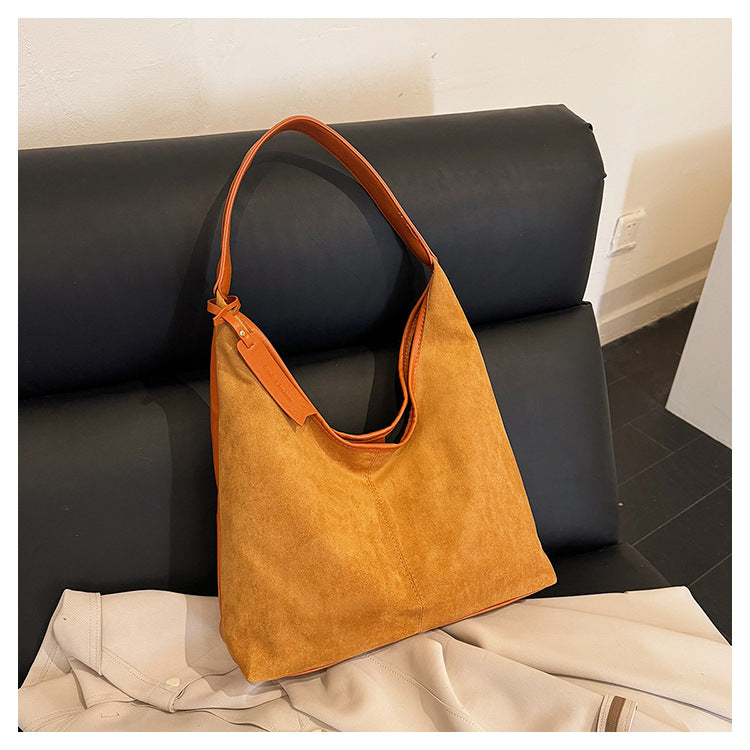 New Suede Shoulder Tote Bag, Fashionable, Simple, Lazy Style, Large Capacity Women's Handbag, Bucket Bag, Mommy Bag