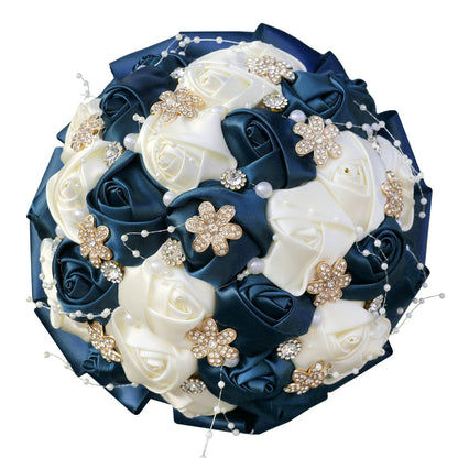 Amazon Supply Dark Green Bride Bridesmaid Simulated Satin Rose Bouquet Church Wedding Supplies Wholesale