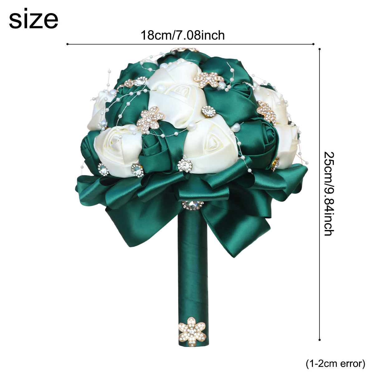 Amazon Supply Dark Green Bride Bridesmaid Simulated Satin Rose Bouquet Church Wedding Supplies Wholesale