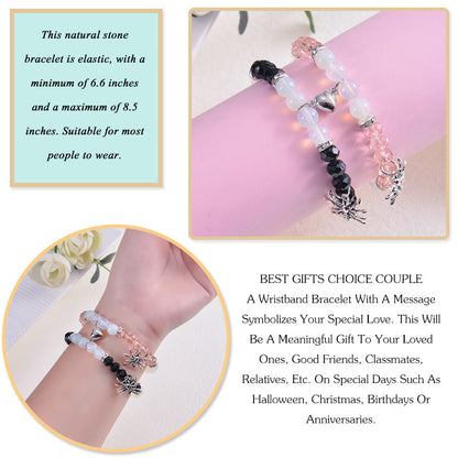 Personalized Dark Wind Halloween Spider Pendant Bracelet suit 8mm Crystal Onyx Stone Beaded Couple Bracelet