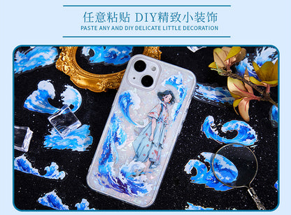 Light-Picking Bronzing Wave Handbook Stickers Natural Water Series Pet Material DIY Decorative Collage Stickers Cross-Border