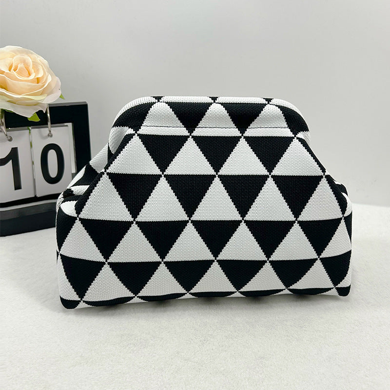 Cross-Border Dropshipping Knitted Bag Striped Clutch Bag for Women Fly-Knit Cloud Versatile Stylish Portable Makeup Bag Large Capacity