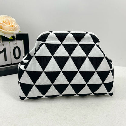 Cross-Border Dropshipping Knitted Bag Striped Clutch Bag for Women Fly-Knit Cloud Versatile Stylish Portable Makeup Bag Large Capacity