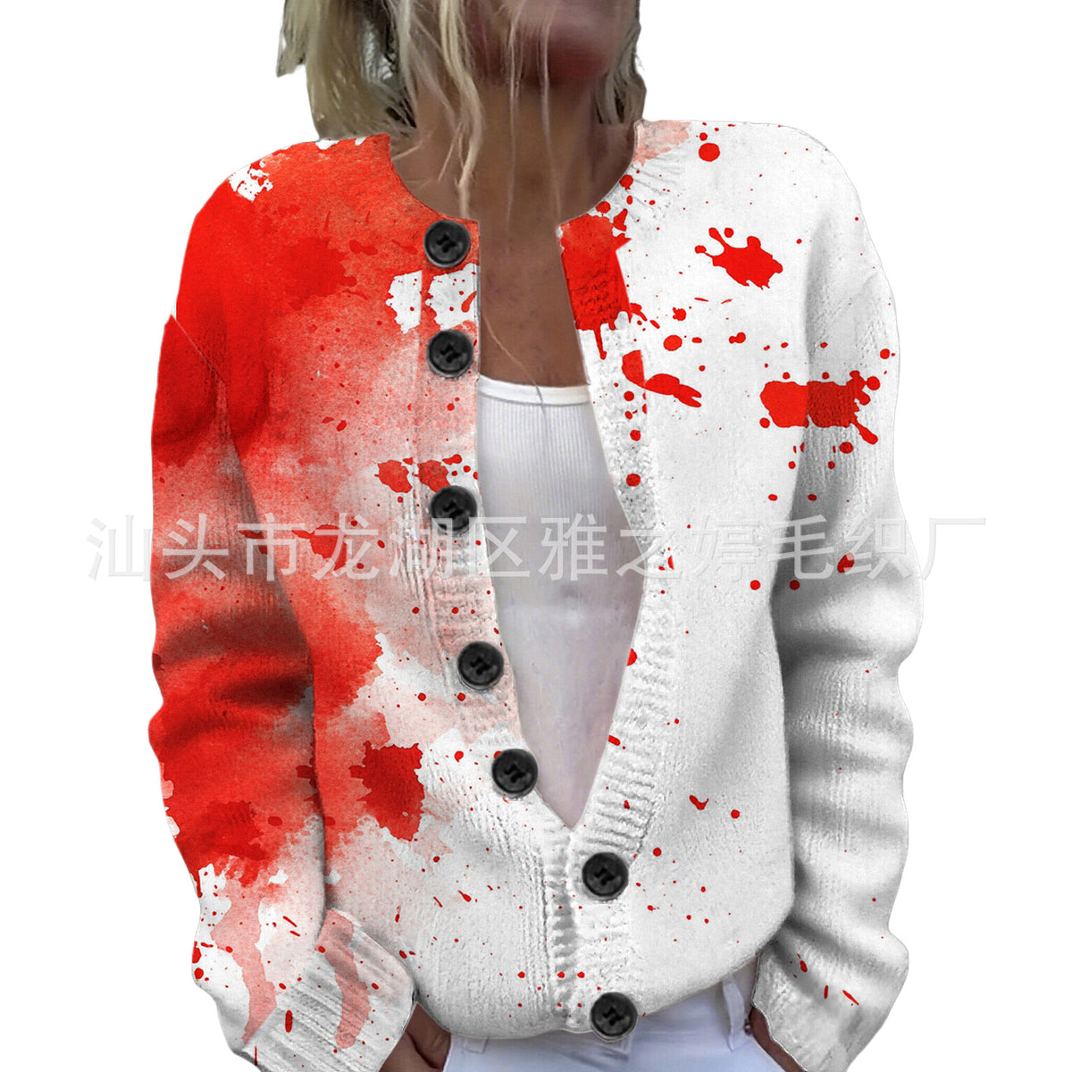 Ll-Yk1 Halloween Cardigan Round Neck Long-Sleeved 3D Printed Sweater European and American Cross-Border Casual Women's Clothing Amazon Theme