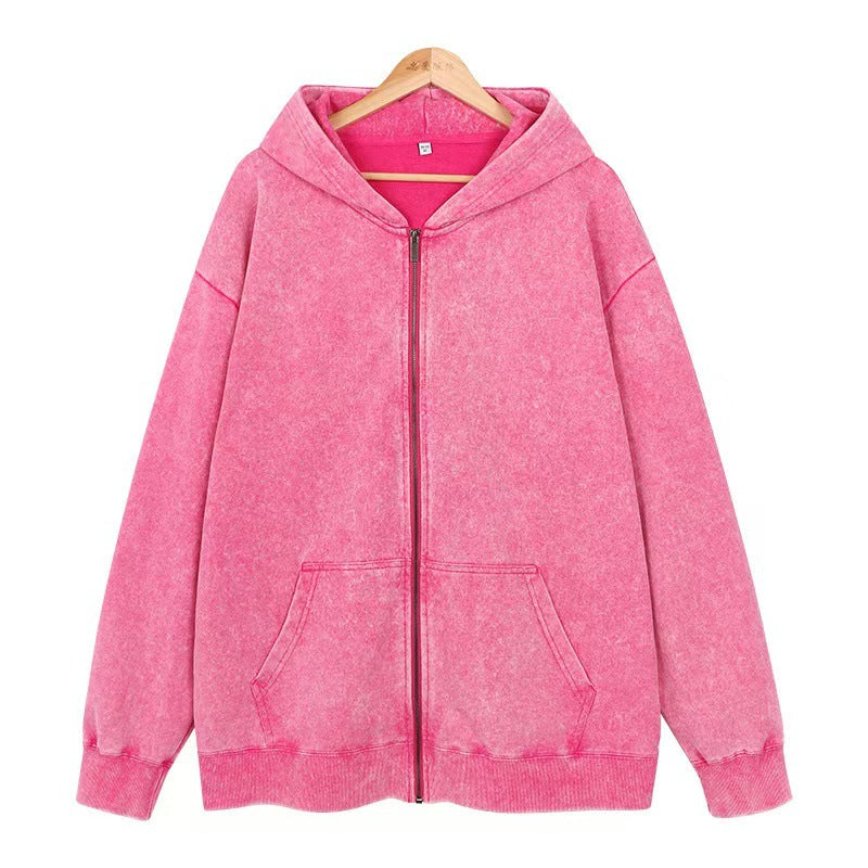 2025 New Autumn and Winter 400g Washed Retro Zipper Hooded Sweatshirt for Men and Women, Loose Casual Retro Top