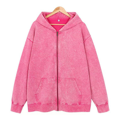 2025 New Autumn and Winter 400g Washed Retro Zipper Hooded Sweatshirt for Men and Women, Loose Casual Retro Top