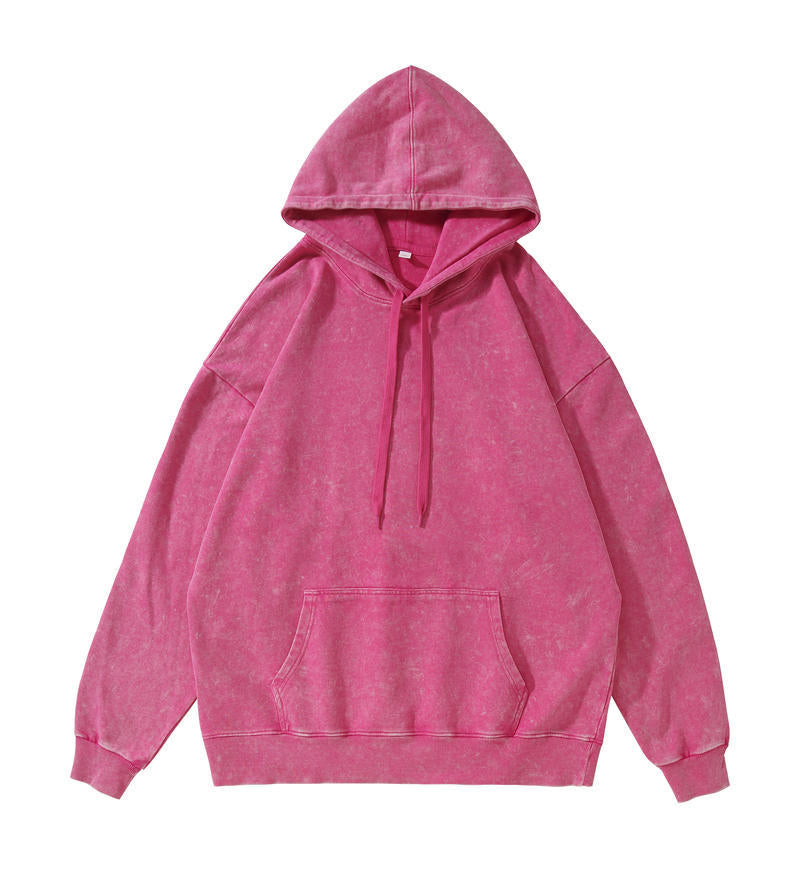 Trendy Brand Heavyweight Pure Cotton Terry 400g Washed Distressed Crew Neck Sweatshirt Hoodie Retro Sweatshirt with Printed Logo