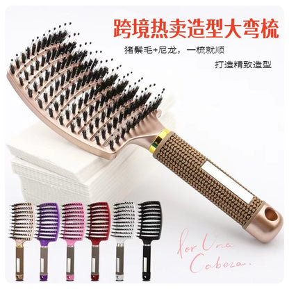 Cross-border Hot Pig Mane Big Bend Comb Fluffy Curly Hair Styling Comb Anti-static Hair Comb Home Hair Massage Comb