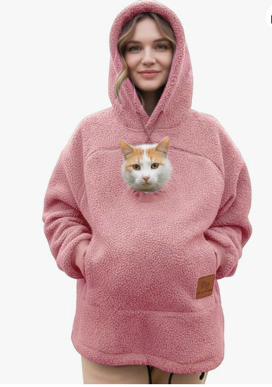 2025 New European and American Polar Fleece Pet-In-One Men's and Women's Trendy Hooded Loose Casual Warm Sweatshirt