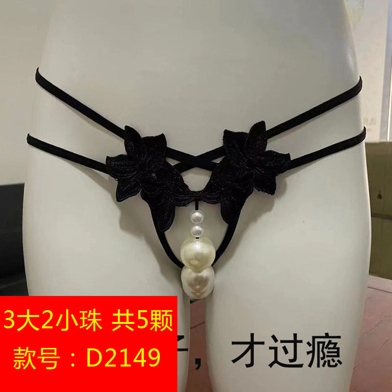 Plus size sexy thong online celebrity sexy transparent oversized double row bead massage transparent temptation open-end free off underwear