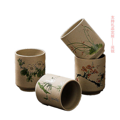 Yue Rui Healthy Large Stoneware Tea Cup Water Cup Ceramic Cup 180ml Pottery Cup Straight Bucket Cup Japanese Retro Cup