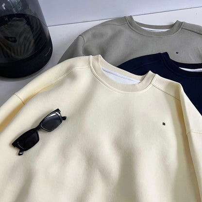 Luxi Simple Profile Loose BF Solid Color Lazy Pullover Sweatshirt Women's ins Letter Embroidered Long-sleeved Top 2267
