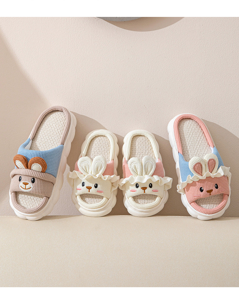 Cute lace rabbit parent-child male and female baby adult indoor and outdoor home wooden floor thickened linen Four Seasons slippers
