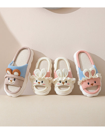 Cute lace rabbit parent-child male and female baby adult indoor and outdoor home wooden floor thickened linen Four Seasons slippers