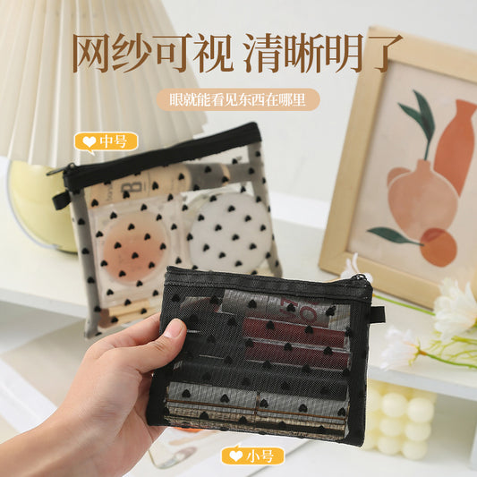 Bei Lian small size mesh cosmetic bag portable flocking cosmetic storage bag love fashion lipstick storage bag wholesale