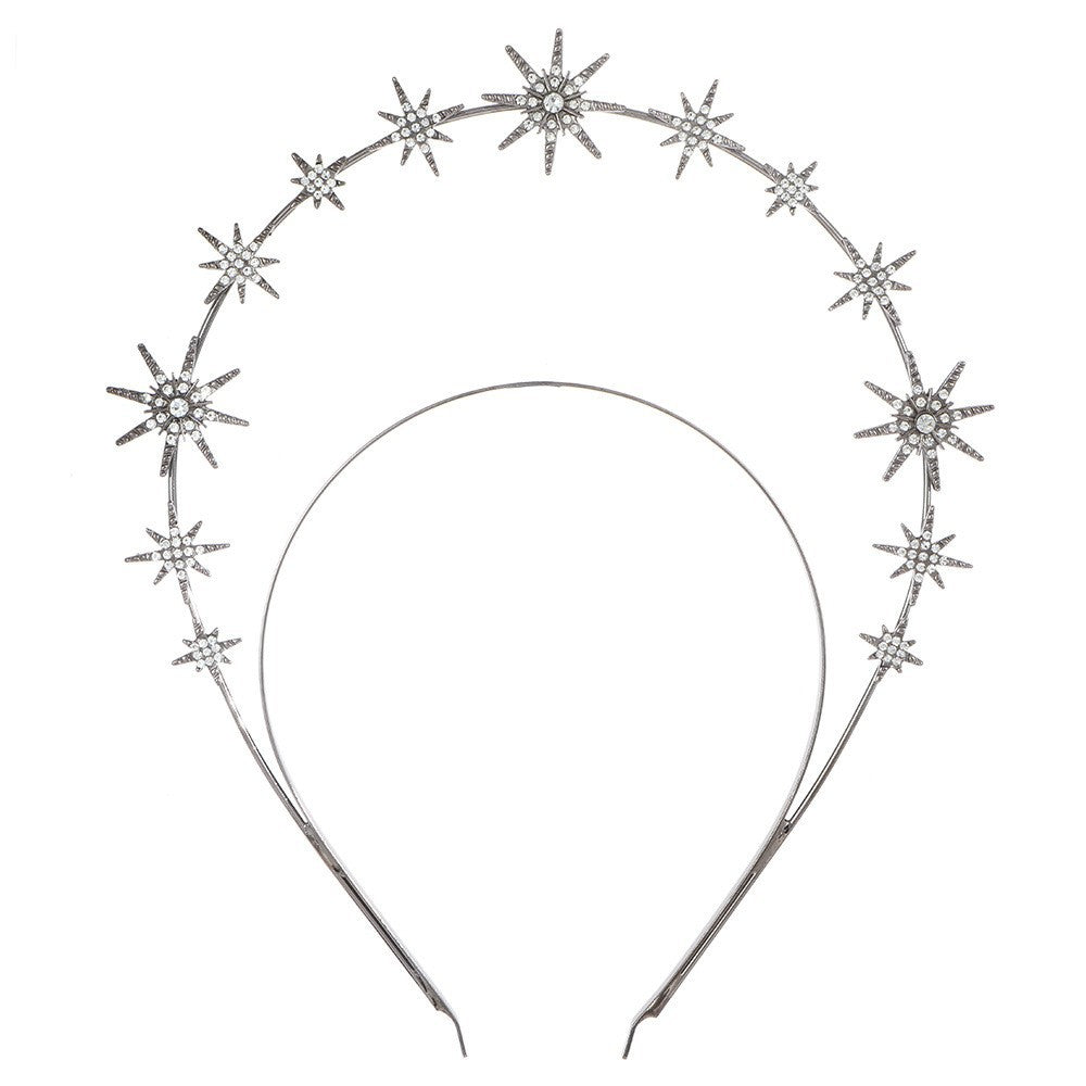 European and American Personalized Baroque Style Sun Moon Star Earrings Double-Layered Six-Pointed Star Headband with Diamonds and Shiny Decorations