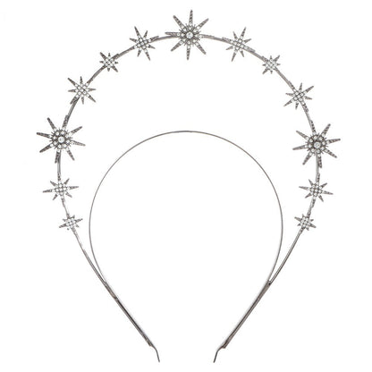 European and American Personalized Baroque Style Sun Moon Star Earrings Double-Layered Six-Pointed Star Headband with Diamonds and Shiny Decorations