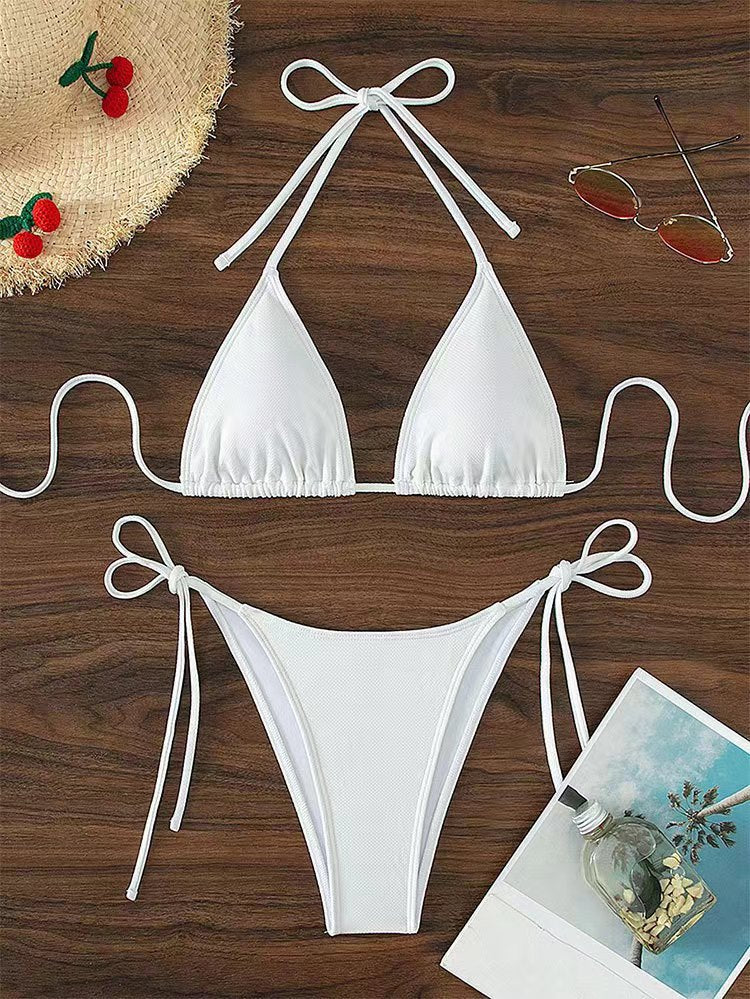 European and American Solid Color Split Swimsuit Women's Sexy Bikini Cross-border Hot Tight Gather Deep V High-end Swimsuit Women