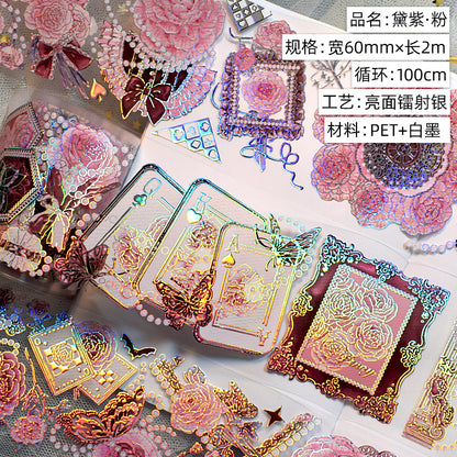 Glazed Light Gorgeous Retro Huahua Guka Decoration DIY Hand Account Material Dark Flow Linen Laser Hand Account Pet Tape