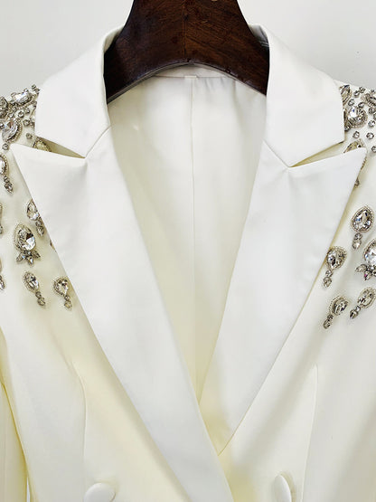 In Stock 2026 Early Autumn European and American Celebrity Fashion Handmade Beaded and Diamond-Encrusted Slim Long Blazer