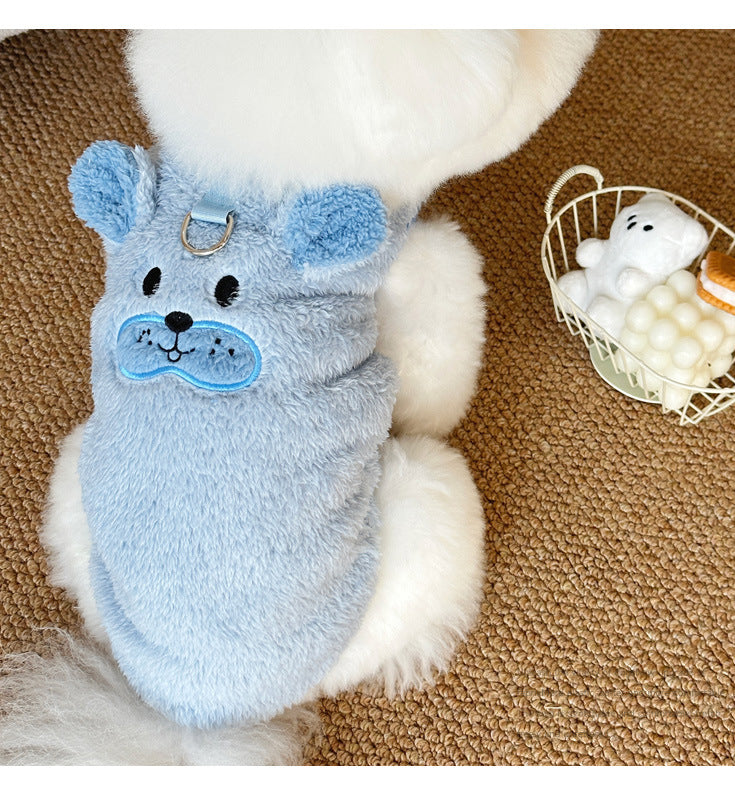 Winter New Ins Style fleece-lined Warm Pet Dog Cat Clothes Teddy Bixiong VIP Cartoon Embroidered Vest