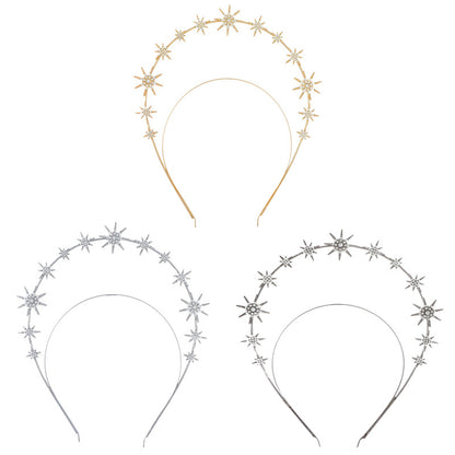 European and American Personalized Baroque Style Sun Moon Star Earrings Double-Layered Six-Pointed Star Headband with Diamonds and Shiny Decorations