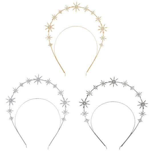 European and American Personalized Baroque Style Sun Moon Star Earrings Double-Layered Six-Pointed Star Headband with Diamonds and Shiny Decorations