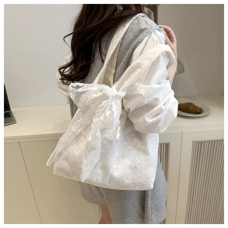 Korean Style Small Fresh Lace Flower Canvas Bag 2025 New Large Capacity Commuter Lazy Style Single Shoulder Large Tote Bag