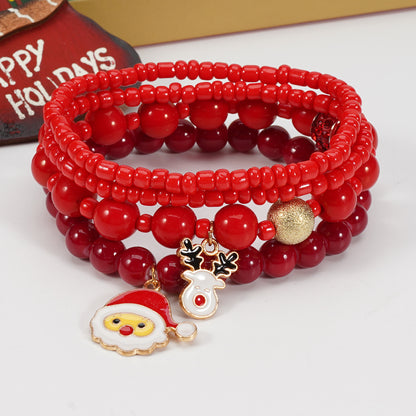 Christmas bracelet elastic rope bracelet snowman snowflake Christmas tree old man deer hat pendant bracelet gift