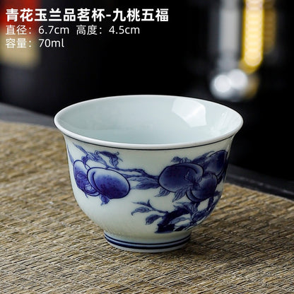 Yuerui Ceramic New Blue and Flower Tea Cup Underglaze Color Retro Yulan Cup Bowl of Kung Fu Tea Zen Tea Master Cup