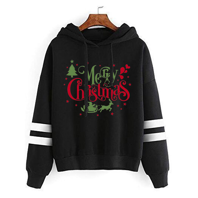 Christmas tree Merry Christmas print parallel bars striped sweater autumn and winter European and American men's and women's coat top