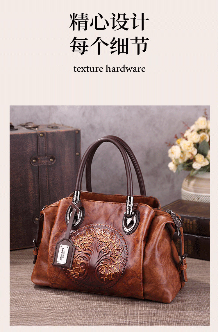 2025 New Chinese Style Retro European and American Style Bag Fashion Embossed Gradient Color Hand-Held Crossbody Pillow Women's Bag