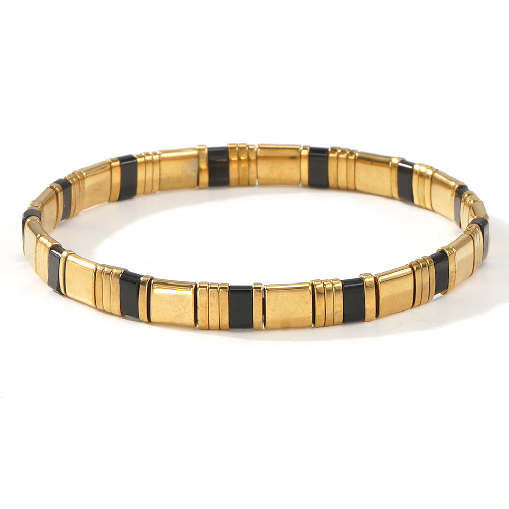 European and American Ins-style Multicolor Tila Bracelet suit Gold Black Gallstone Stitching Hand-woven Elastic Waterproof Bracelet