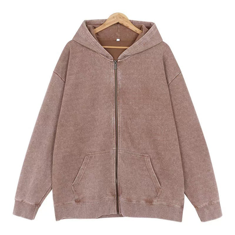 2025 New Autumn and Winter 400g Washed Retro Zipper Hooded Sweatshirt for Men and Women, Loose Casual Retro Top