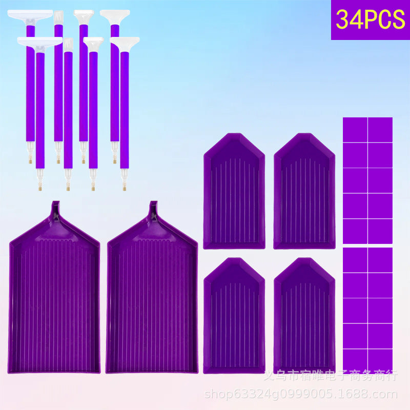 DIY new diamond painting tools suit purple drill pen mastic drill disc multi-functional open disc tool