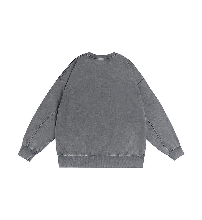 350g American Washed Retro Round Neck Sweatshirt Cross-Border Large Size Terry Drop Shoulder Distressed Pullover Washed Sweatshirt for Men