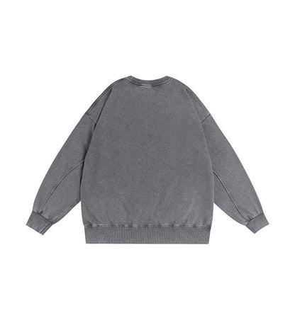 350g American Washed Retro Round Neck Sweatshirt Cross-Border Large Size Terry Drop Shoulder Distressed Pullover Washed Sweatshirt for Men