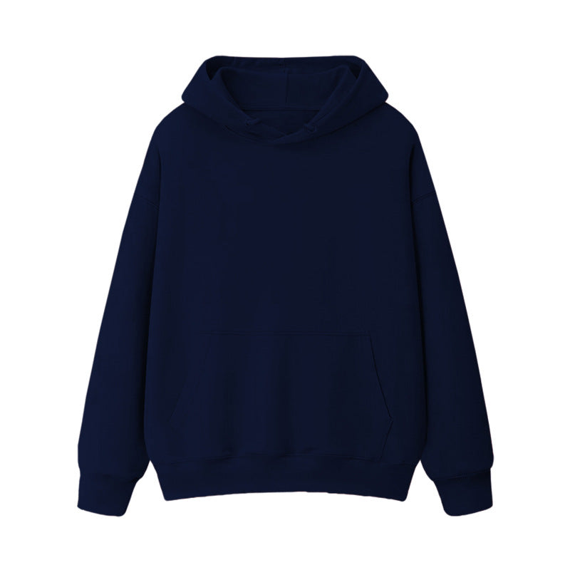 Fleece-lined thick loose hooded sweater women's autumn and winter warm top student couple wear solid color coat foreign trade women's clothing