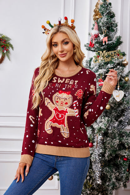 Foreign Trade Amazon Casual Christmas Sweater Women's Autumn and Winter sweater Gingerbread Man Pattern Long Sleeve Pullover Sweater