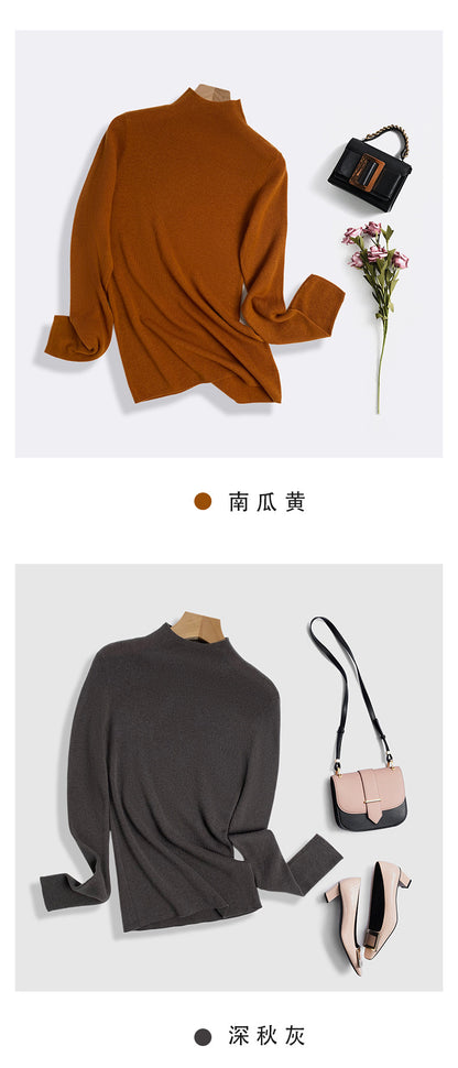 Machine Washable 100% Superfine Wool Sweater for Women Autumn and Winter New Loose Half Turtleneck Knitted Bottoming Sweater for Women