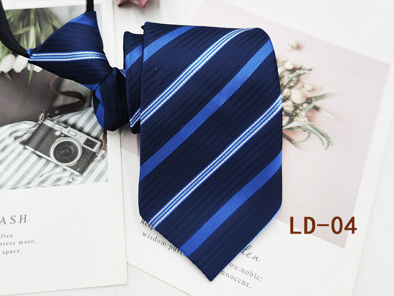 Factory In-Stock Zipper Tie Men's Formal Business 8cm Lazy Tie Red Black Striped Workplace Striped Tie