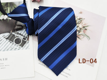 Factory In-Stock Zipper Tie Men's Formal Business 8cm Lazy Tie Red Black Striped Workplace Striped Tie
