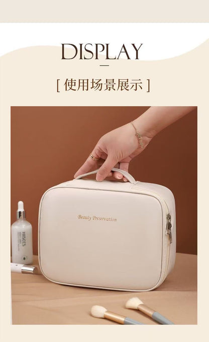 Multifunctional Partitioned Storage Pu Cosmetic Bag, Large Capacity, High-End Feel, Portable Hand-Held Makeup Brush Storage Bag