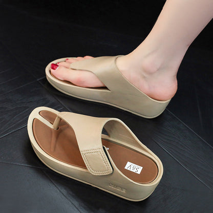 Flip-flops Women's 2024 New Elevated Beach Fashionable All-match Summer Outer Wear Comfortable Non-slip Clip Wedge Slippers