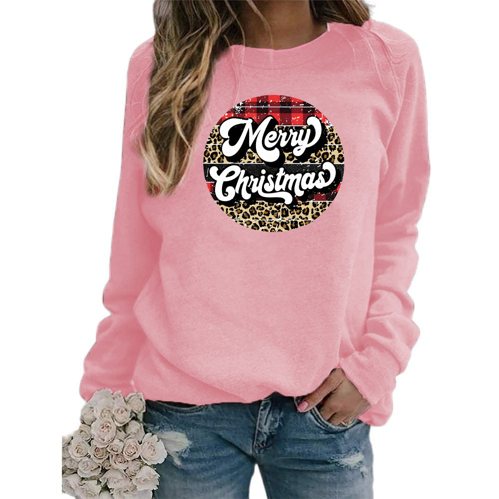 Amazon cross-border foreign trade Christmas Merry Christmas printed round neck long sleeve women's sweater European size